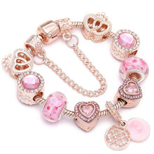 Load image into Gallery viewer, BAOPON New Heart & Key Pendant Rose Gold Color Fine Bracelets & Bangles Ferris Wheel Beads Charm Bracelet For Women Jewelry