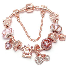 Load image into Gallery viewer, BAOPON New Heart & Key Pendant Rose Gold Color Fine Bracelets & Bangles Ferris Wheel Beads Charm Bracelet For Women Jewelry