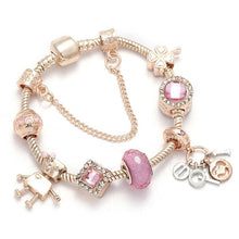 Load image into Gallery viewer, BAOPON New Heart & Key Pendant Rose Gold Color Fine Bracelets & Bangles Ferris Wheel Beads Charm Bracelet For Women Jewelry