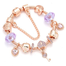 Load image into Gallery viewer, BAOPON New Heart & Key Pendant Rose Gold Color Fine Bracelets & Bangles Ferris Wheel Beads Charm Bracelet For Women Jewelry