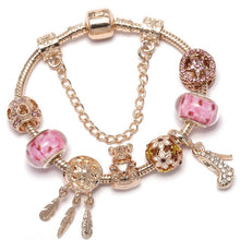 Load image into Gallery viewer, BAOPON New Heart & Key Pendant Rose Gold Color Fine Bracelets & Bangles Ferris Wheel Beads Charm Bracelet For Women Jewelry