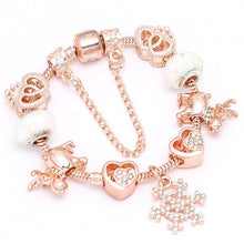 Load image into Gallery viewer, BAOPON New Heart & Key Pendant Rose Gold Color Fine Bracelets & Bangles Ferris Wheel Beads Charm Bracelet For Women Jewelry