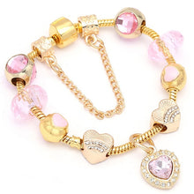 Load image into Gallery viewer, BAOPON New Heart & Key Pendant Rose Gold Color Fine Bracelets & Bangles Ferris Wheel Beads Charm Bracelet For Women Jewelry