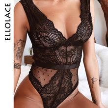 Load image into Gallery viewer, Ellolace Summer Lace Bodysuit Women Floral Embroidery Deep V Neck Sexy Bodysuit Dot Patchwork Jumpsuit Overalls 2020 Femlae Body