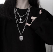 Load image into Gallery viewer, HUANZHI 2020 New Personality Cross Square Metal Multilayer Hip hop Long Chain Cool Simple Necklace For Women men Jewelry Gifts