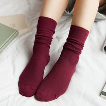 Load image into Gallery viewer, CHAOZHU Japanese Korea High School Girls High Socks Loose Solid Colors Double Needles Knitting Cotton Long Socks Women