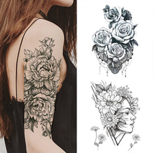 Load image into Gallery viewer, 1 PC Fashion Women Girl Temporary Tattoo Sticker Black Roses Design Full Flower Arm Body Art Big Large Fake Tattoo Sticker