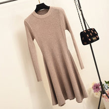 Load image into Gallery viewer, Women Long Sleeve Sweater Dress Women's Irregular Hem Casual Autumn Winter Dress Women O-neck A Line Short Mini Knitted Dresses