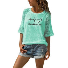 Load image into Gallery viewer, New Faith Hope Love Letters Print T-Shirt For Women Lace Crew Neck T-Shirt Top T-Shirt Women Tops Punk Cotton Camiseta Japan