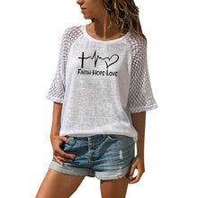 Load image into Gallery viewer, New Faith Hope Love Letters Print T-Shirt For Women Lace Crew Neck T-Shirt Top T-Shirt Women Tops Punk Cotton Camiseta Japan