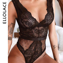 Load image into Gallery viewer, Ellolace Summer Lace Bodysuit Women Floral Embroidery Deep V Neck Sexy Bodysuit Dot Patchwork Jumpsuit Overalls 2020 Femlae Body