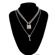 Load image into Gallery viewer, Double layer Lock Chain necklace punk 90s link chain silver color padlock pendant necklace women fashion gothic jewelry