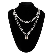Load image into Gallery viewer, Double layer Lock Chain necklace punk 90s link chain silver color padlock pendant necklace women fashion gothic jewelry