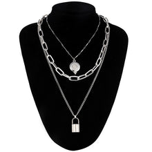 Load image into Gallery viewer, Double layer Lock Chain necklace punk 90s link chain silver color padlock pendant necklace women fashion gothic jewelry