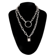 Load image into Gallery viewer, Double layer Lock Chain necklace punk 90s link chain silver color padlock pendant necklace women fashion gothic jewelry