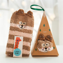 Load image into Gallery viewer, Cute Animal Design Deer Christmas socks Gift 3D Fluffy Coral Velvet Thick Warm Winter Sock For Women new Year gift Sox with Box