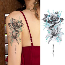 Load image into Gallery viewer, Purple Rose Jewelry Water Transfer Tattoo Stickers Women Body Chest Art Temporary Tattoo Girl Waist Bracelet Flash Tatoos Flower