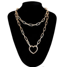 Load image into Gallery viewer, Double layer Lock Chain necklace punk 90s link chain silver color padlock pendant necklace women fashion gothic jewelry