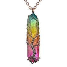 Load image into Gallery viewer, SEDmart 7Chakra Ainbow Natural Stone Copper Wire Pendant Necklace for Women Men Long Chain Tree of Life Statement Jewelry Gift
