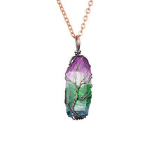 Load image into Gallery viewer, SEDmart 7Chakra Ainbow Natural Stone Copper Wire Pendant Necklace for Women Men Long Chain Tree of Life Statement Jewelry Gift
