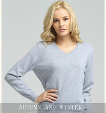 Load image into Gallery viewer, JVEII Women Sweater Knitted Female Long Sleeve V-neck Cashmere Sweater And Pullover Female Autumn Winter Slim Jumpers Casual