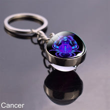 Load image into Gallery viewer, 12 Zodiac Sign Keychain Sphere Ball Crystal Key Rings Scorpio Leo Aries Constellation Birthday Gift for Women and Mens