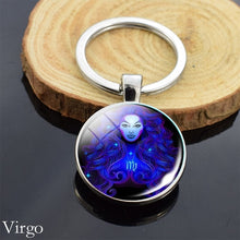 Load image into Gallery viewer, 12 Zodiac Sign Keychain Sphere Ball Crystal Key Rings Scorpio Leo Aries Constellation Birthday Gift for Women and Mens