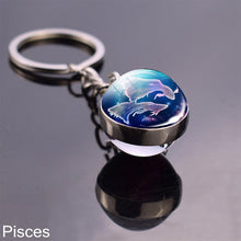 Load image into Gallery viewer, 12 Zodiac Sign Keychain Sphere Ball Crystal Key Rings Scorpio Leo Aries Constellation Birthday Gift for Women and Mens