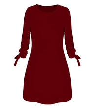Load image into Gallery viewer, Women Fashion O-neck Solid Bow Elegant Straight Dress Spring Loose Mini Dresses 3/4 Sleeve Bow comfortable Plus Size