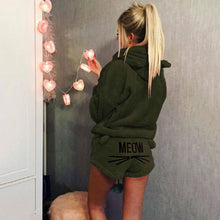 Load image into Gallery viewer, Women Coral Velvet Pajamas Set Autumn Winter Warm Pajamas Two Piece Set Sleepwear Cute Cat Meow Pattern Hoodies Shorts Set 5XL