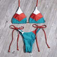 Load image into Gallery viewer, Sexy Floral Print Bikinis Striped Patchwork Swimsuit Women Bandage Bikini Set Swimwear Brazilian Beachwear New Bathing Suit