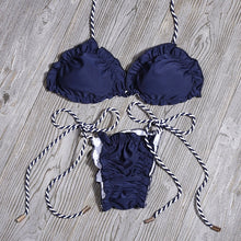 Load image into Gallery viewer, Sexy Floral Print Bikinis Striped Patchwork Swimsuit Women Bandage Bikini Set Swimwear Brazilian Beachwear New Bathing Suit