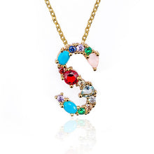Load image into Gallery viewer, Multicolor charm Gold pendant necklace micro pave zircon initial 26 letter necklaces Couple Name necklace Christmas gift