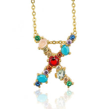 Load image into Gallery viewer, Multicolor charm Gold pendant necklace micro pave zircon initial 26 letter necklaces Couple Name necklace Christmas gift