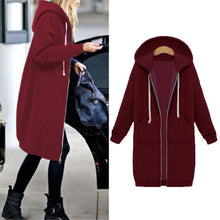 Load image into Gallery viewer, High quality Women Casual Long Zipper Hooded Jacket Hoodies Sweatshirt Vintage Streetwear Plus Size Outwear Hoody Coat Clothing