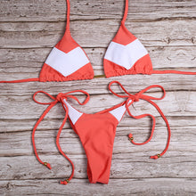 Load image into Gallery viewer, Sexy Floral Print Bikinis Striped Patchwork Swimsuit Women Bandage Bikini Set Swimwear Brazilian Beachwear New Bathing Suit
