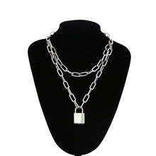 Load image into Gallery viewer, Double layer Lock Chain necklace punk 90s link chain silver color padlock pendant necklace women fashion gothic jewelry