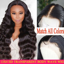 Load image into Gallery viewer, 180 200 Density Transparent HD Lace Front Human Hair Wigs 13X4 Invisible Remy Brazilian Body Wave Lace Frontal Wig For Women