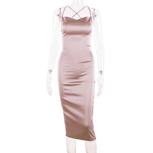 Load image into Gallery viewer, Dulzura neon satin lace up 2020 summer women bodycon long midi dress sleeveless backless elegant party outfits sexy club clothes