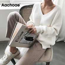 Load image into Gallery viewer, Womens Sweaters 2020 Autumn Winter Casual V Neck Women Pullover Sweater Solid Long Sleeve Fashion Loose Knitted Cashmere Top