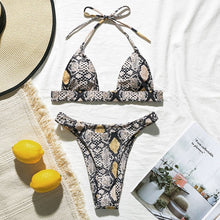 Load image into Gallery viewer, Snake print bikini Push up swimsuit female bathing suit String thong Brazilian bikini 2020 High cut swimwear women Sexy biquini