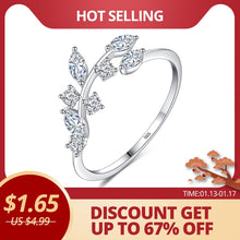 Load image into Gallery viewer, CZCITY Korean 925 Sterling Silver Handmade Olive Leaf Rings for Women Exquisite CZ Stone Adjustable Open Ring Silver 925 Jewelry