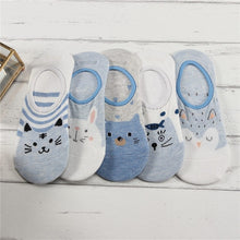 Load image into Gallery viewer, 28 Style 10 Piece=5 Pairs/lot Cute Harajuku Animal Socks Women Summer Korean Cat Bear Rabbit Funny Low Cut Ankle Sock Happy Sox
