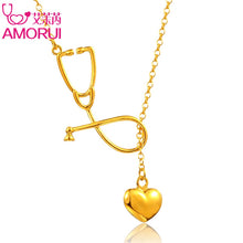 Load image into Gallery viewer, AMORUI Stethoscope Women Heart Pendant Necklace Women Trendy Medical Necklace Rose Gold Silver Color Woman Fashion Chain Jewelry
