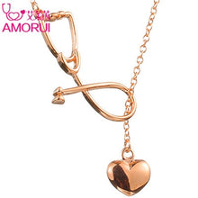 Load image into Gallery viewer, AMORUI Stethoscope Women Heart Pendant Necklace Women Trendy Medical Necklace Rose Gold Silver Color Woman Fashion Chain Jewelry