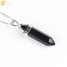 Load image into Gallery viewer, CSJA Real Raw Gem Pink Purple Crystal Hexagonal Bullet Reiki Point Chakra Natural Stone Pendant 2020 Necklace Women Jewelry E056