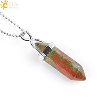 Load image into Gallery viewer, CSJA Real Raw Gem Pink Purple Crystal Hexagonal Bullet Reiki Point Chakra Natural Stone Pendant 2020 Necklace Women Jewelry E056