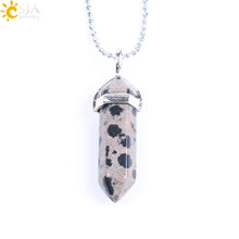 Load image into Gallery viewer, CSJA Real Raw Gem Pink Purple Crystal Hexagonal Bullet Reiki Point Chakra Natural Stone Pendant 2020 Necklace Women Jewelry E056
