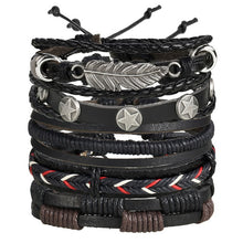 Load image into Gallery viewer, IF ME Vintage Leaf Feather Multilayer Leather Bracelet Men Fashion Braided Handmade Star Rope Wrap Bracelets & Bangles Male Gift