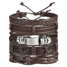 Load image into Gallery viewer, IF ME Vintage Leaf Feather Multilayer Leather Bracelet Men Fashion Braided Handmade Star Rope Wrap Bracelets & Bangles Male Gift